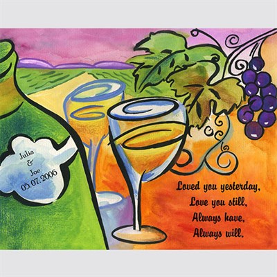 Cheers Wine Glasses Watercolor Print with Custom Text for Anniversary or Friendship,by myDaVinci - myDaVinci
